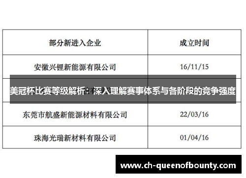 美冠杯比赛等级解析：深入理解赛事体系与各阶段的竞争强度
